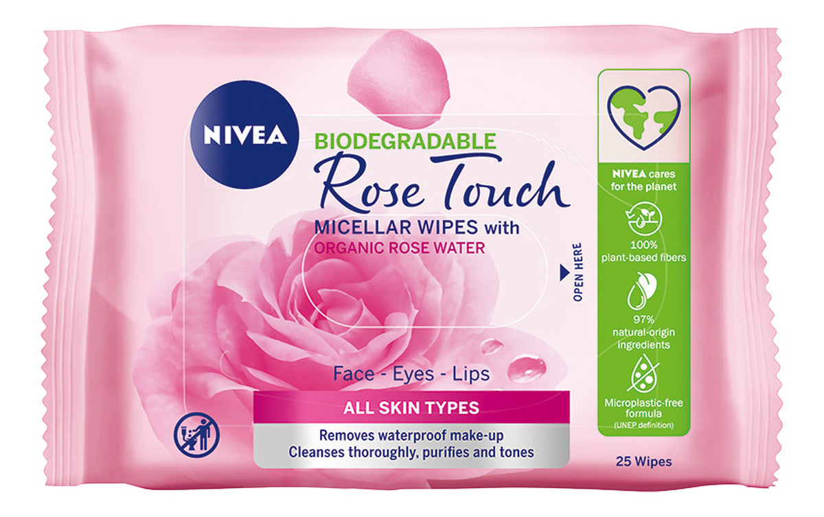 Rose touch micelarne biodegradowalne chusteczki do demakijażu z organiczną wodą różaną 25szt