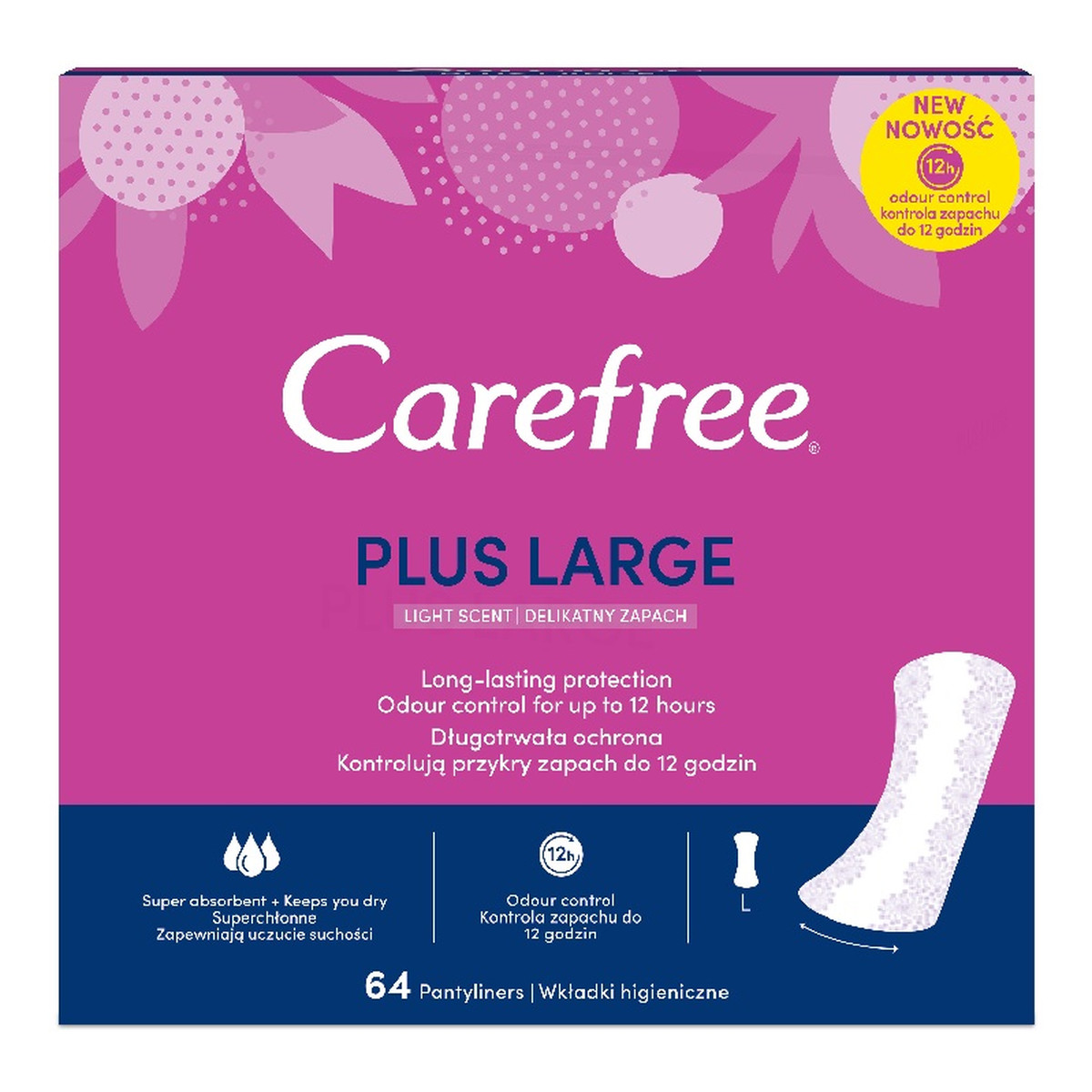 Carefree Plus large wkładki higieniczne light scent 64szt.
