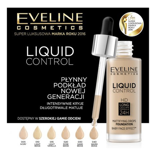 EVELINE LIQUID CONTROL HD PODKŁAD DO TWARZY DŁUGOTRWAŁY 020 Rose