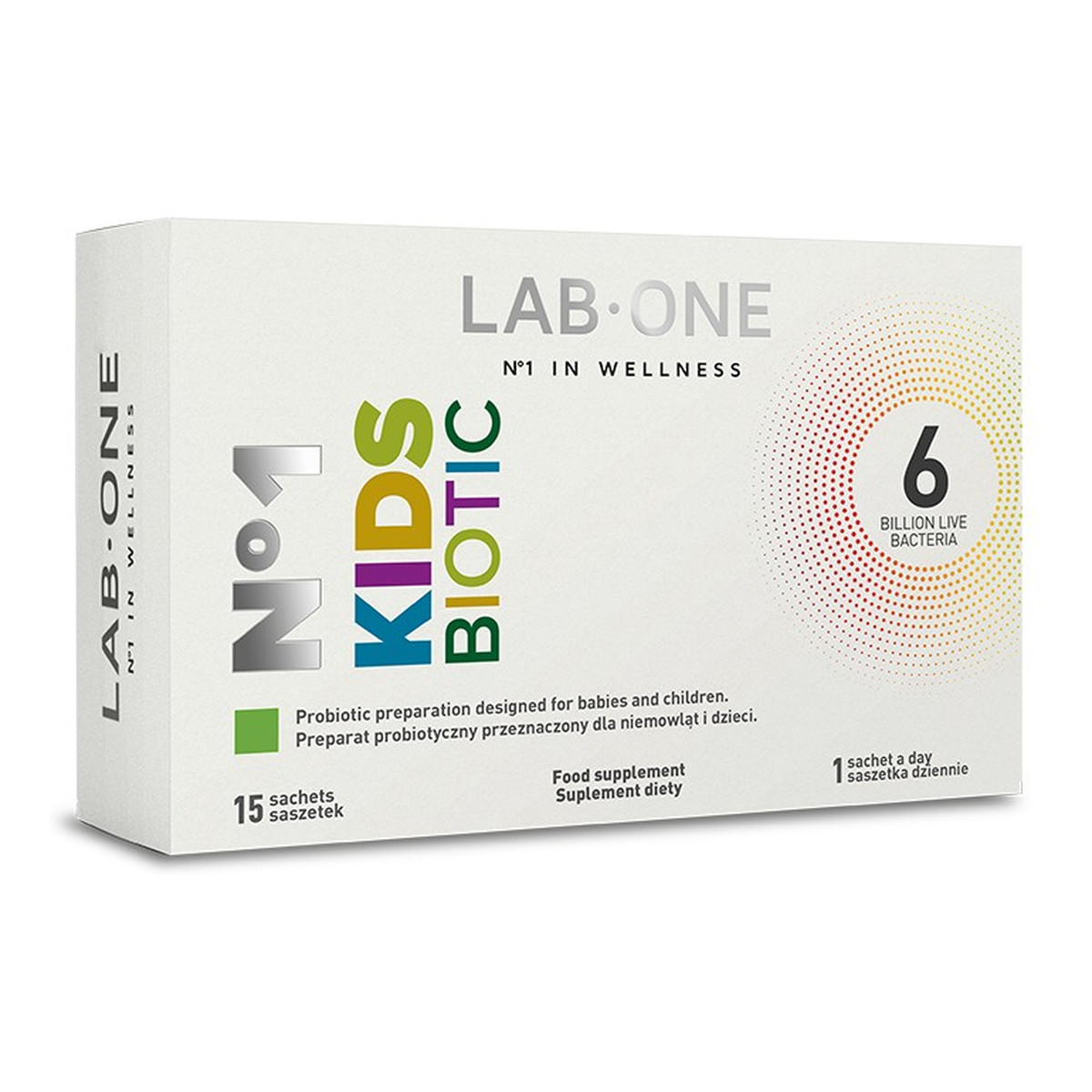 Lab One N°1 KidsBiotic probiotyk dla niemowląt i dzieci suplement diety 15 saszetek