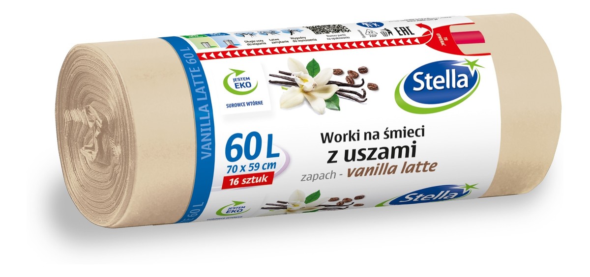 Worki na śmieci z uszami vanilla latte 60l 1op.-16szt