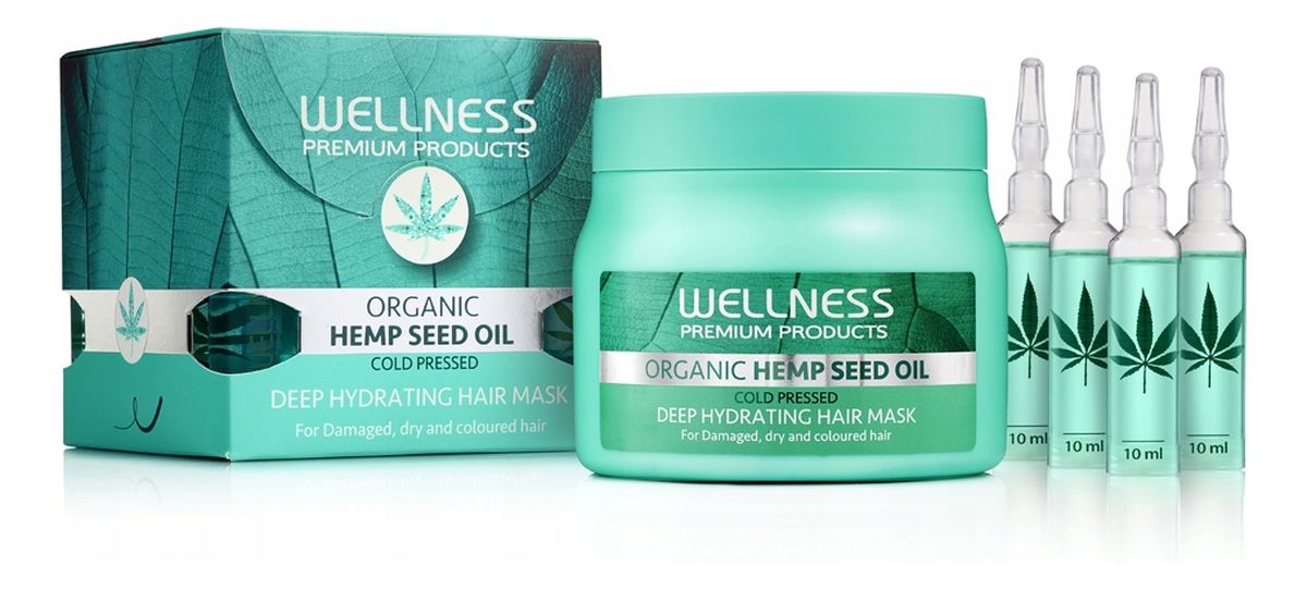 Organic hemp seed oil deep hydrating hair mask głęboko nawilżająca maska do włosów 500ml + ampułki 4szt