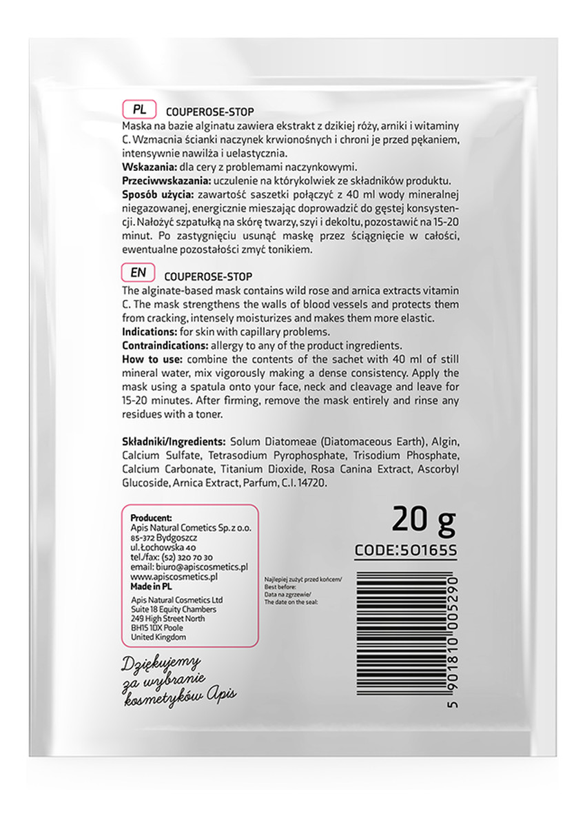 Couperose-Stop Algae Mask Maska algowa dla cery naczynkowej z Dziką Różą i Witaminą C