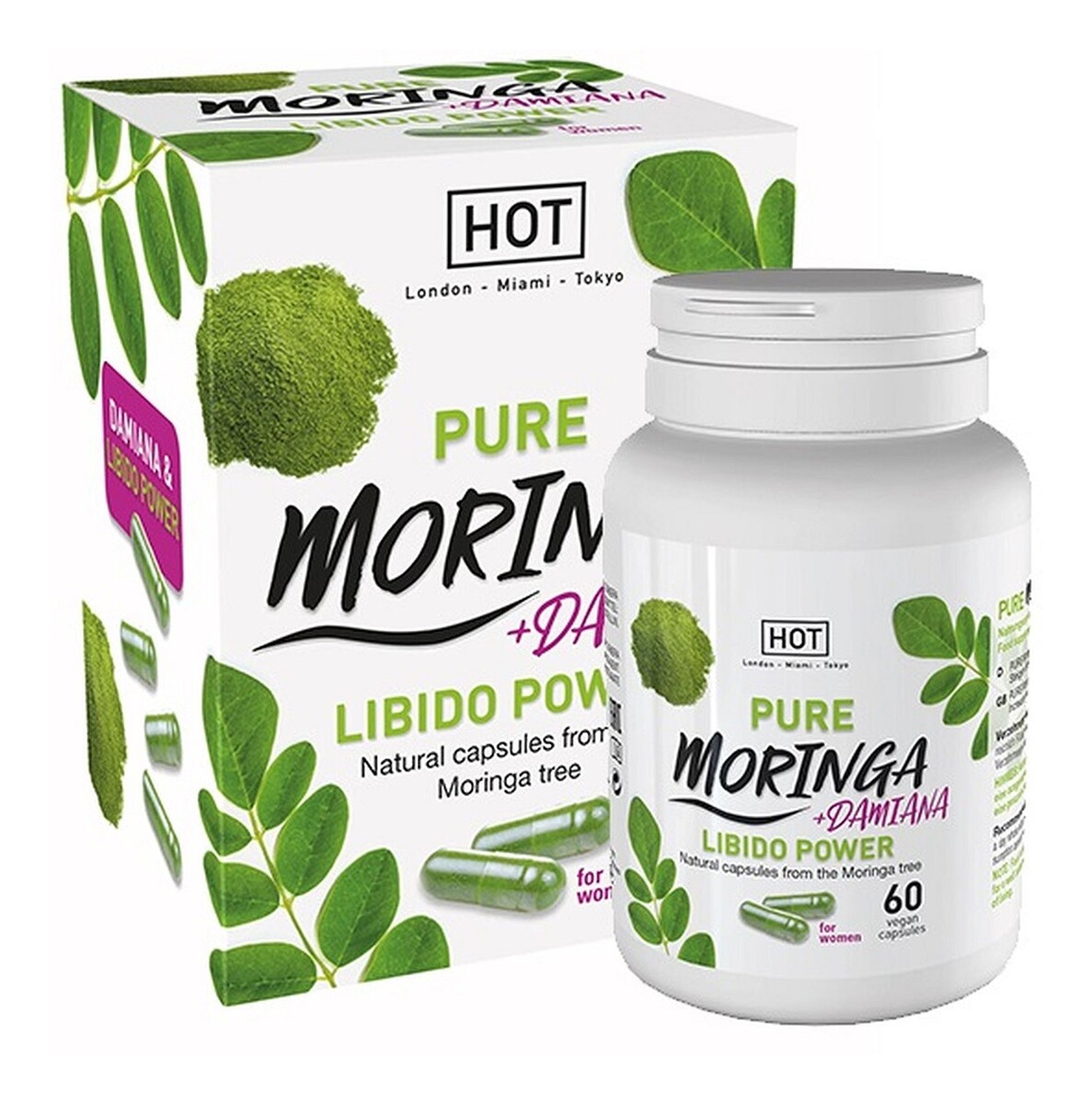 Pure moringa + damiana libido power suplement diety dla kobiet na libido 60 kapsułek