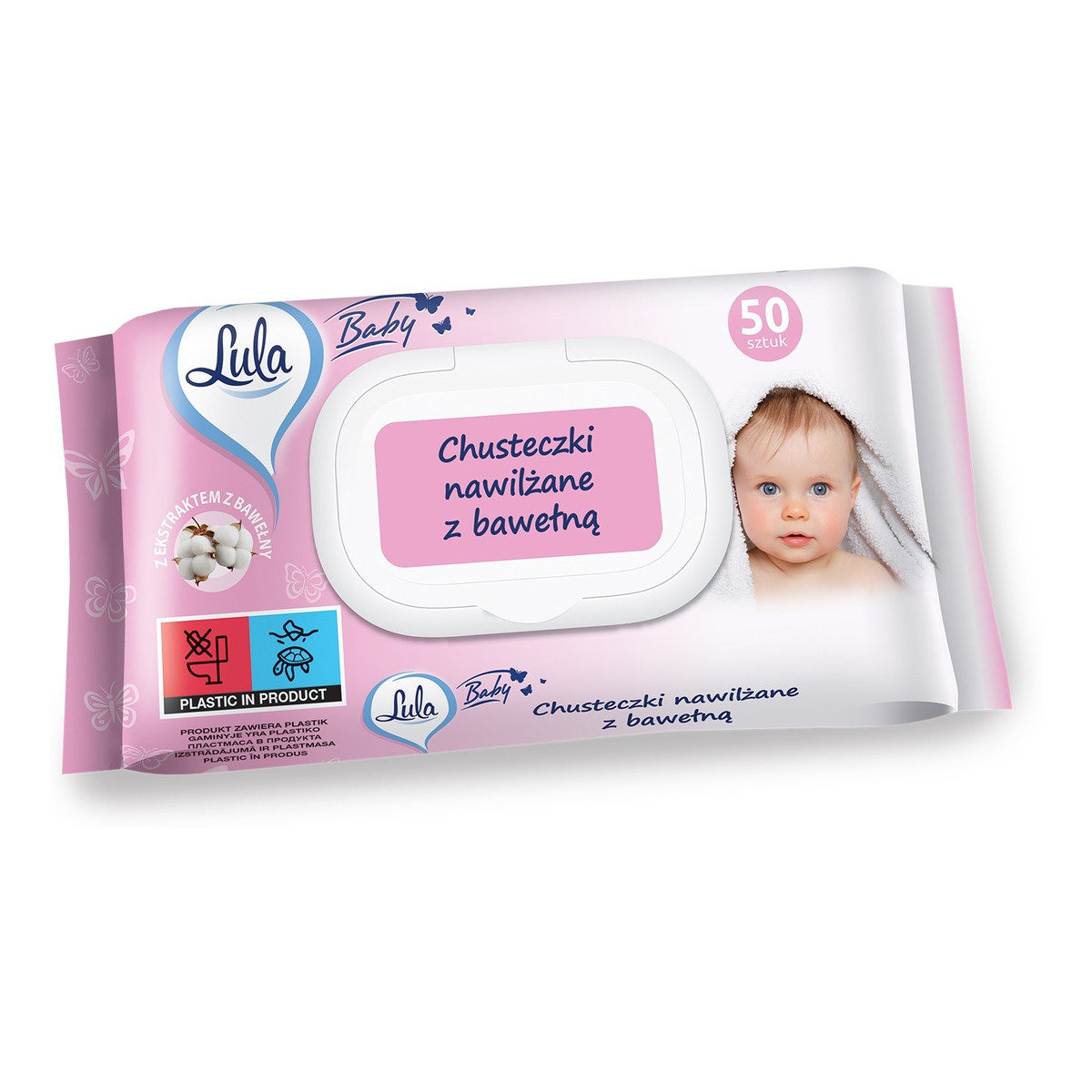 Lula Baby Chusteczki nawilżane dla niemowląt i dzieci-z bawełną 1op.-50szt