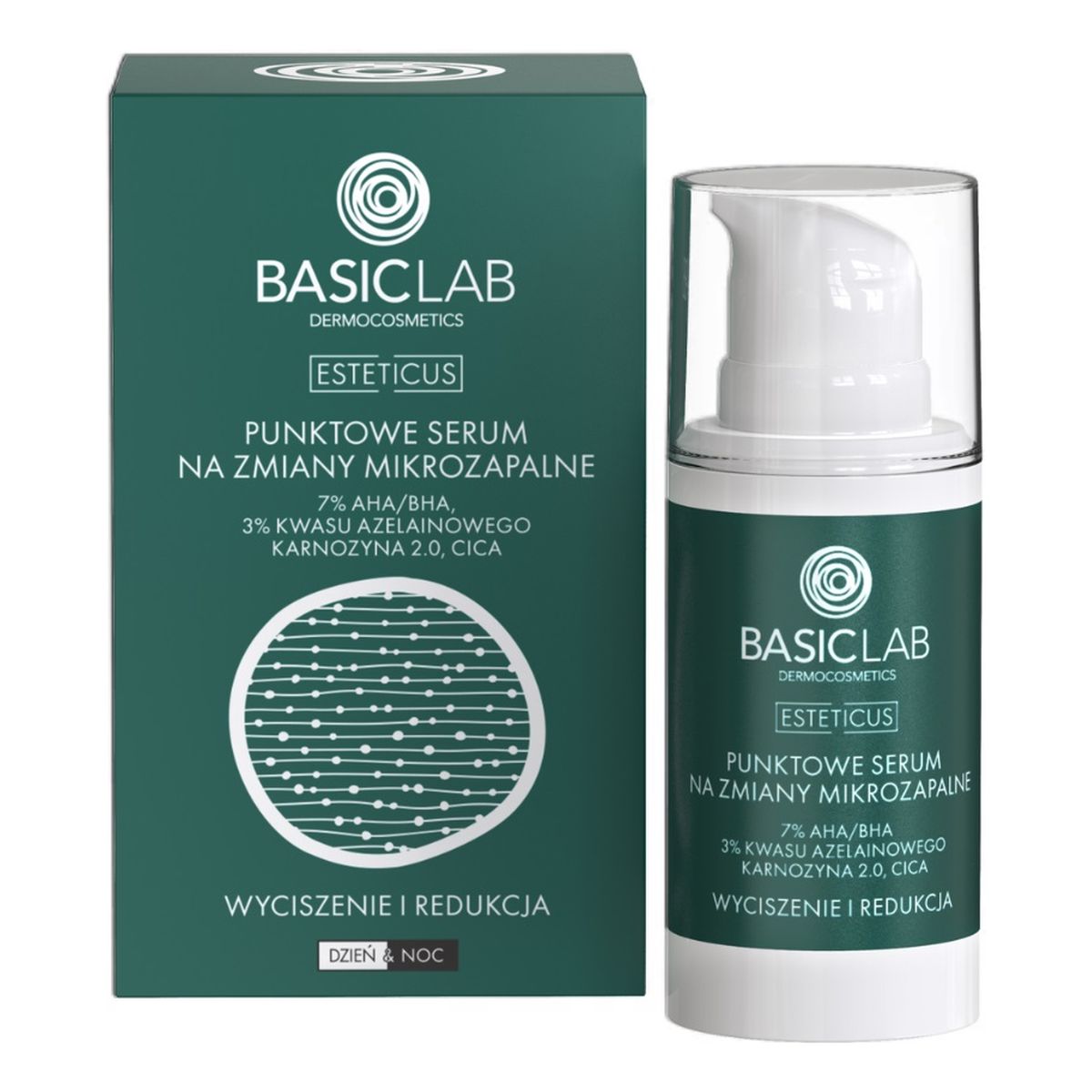 Basiclab Esteticus punktowe serum na zmiany mikrozapalne z 7% aha/bha i 3% kwasu azelainowego wyciszenie i redukcja 15ml
