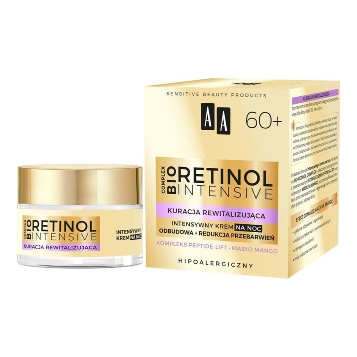 AA Retinol Intensive 60+ intensywny krem na noc Odbudowa + Redukcja Przebarwień Hialuron Ultra & Kombucha Bio 50ml