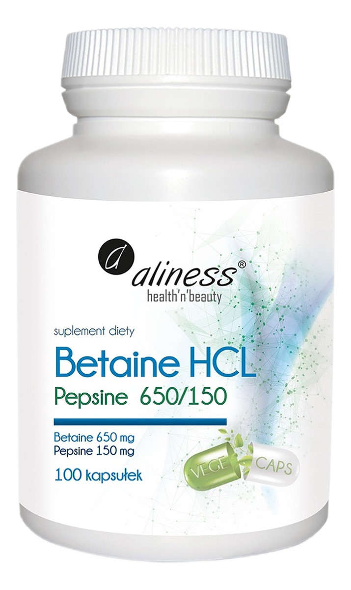 Betaina hcl + pepsyna 650/150mg suplement diety 100 kapsułek