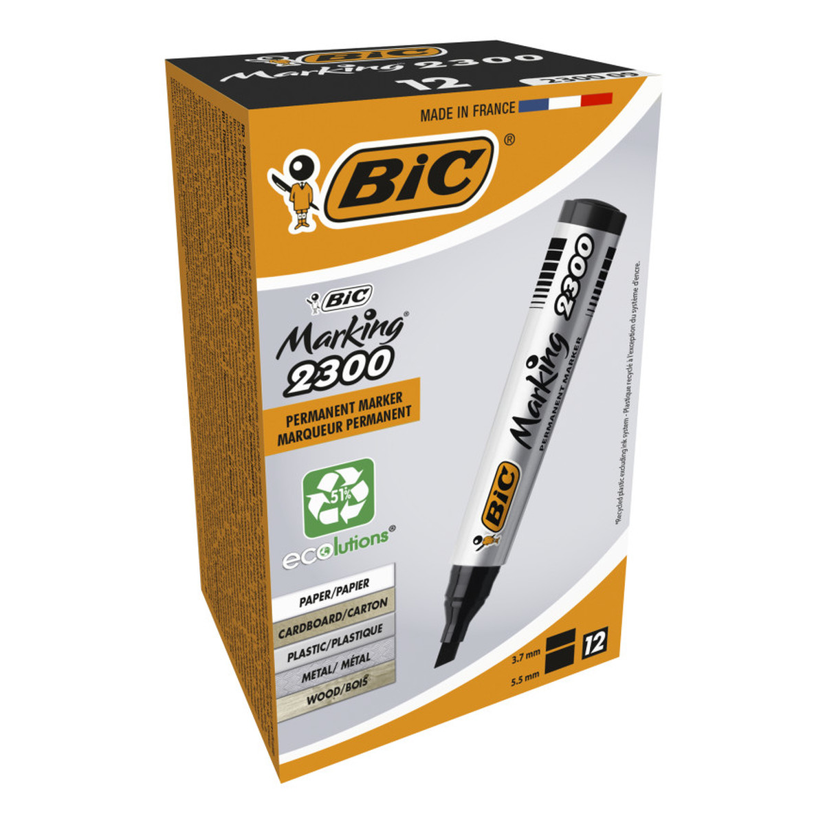 Bic Marker Marking 2300 Ścięta Końcówka 12 szt.