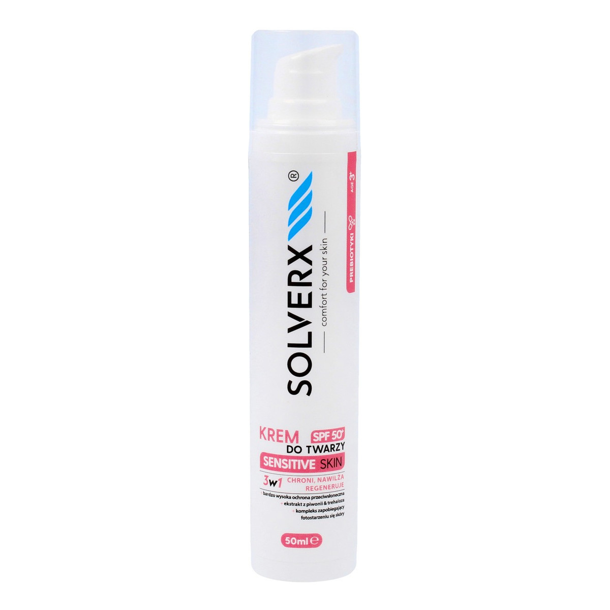 Solverx Sensitive Skin Krem do twarzy 3w1 z SPF50+ - skóra wrażliwa 50ml
