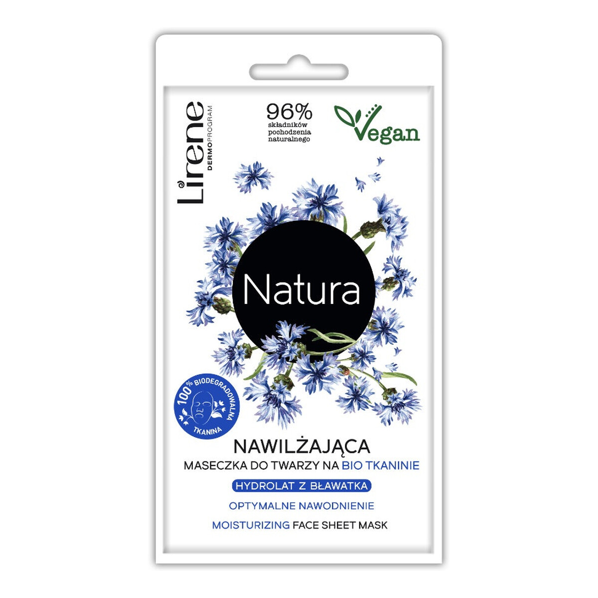 Lirene Natura Nawilżająca maseczka do twarzy na BIO tkaninie Hydrolat z Bławatka 17g