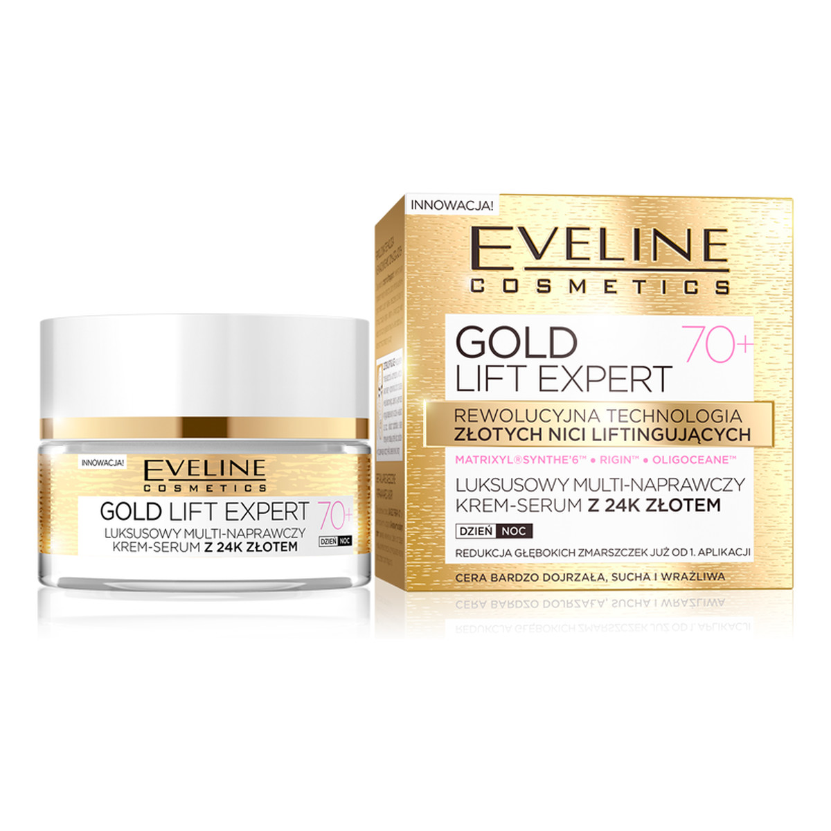 Eveline Gold Lift Expert 70+ Luksusowy Multi-Naprawczy Krem-Serum Z 24K Złotem 50ml