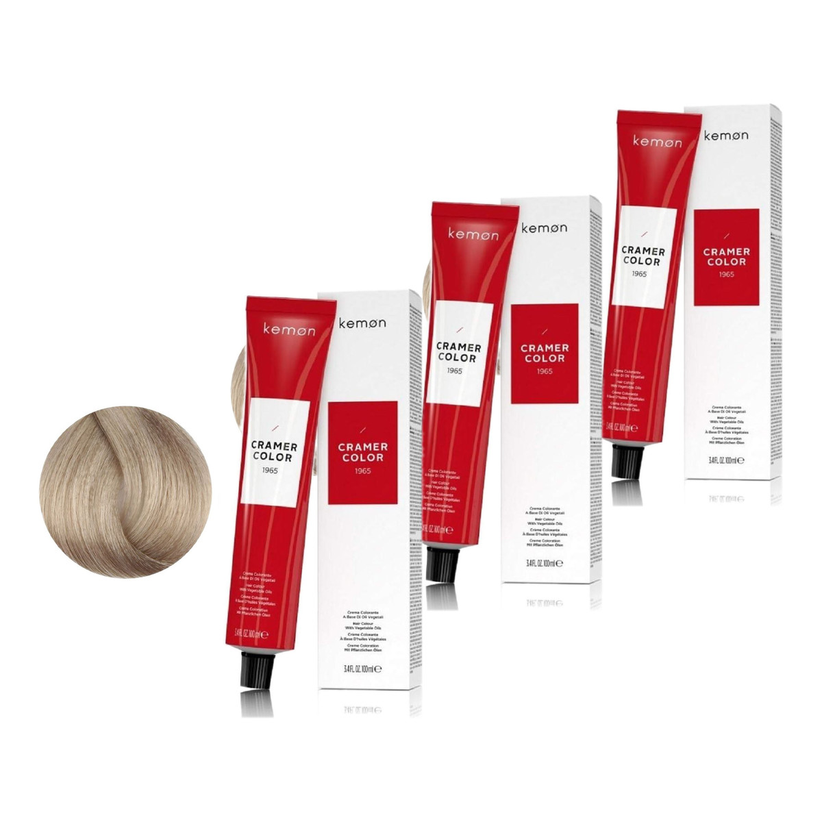 Kemon Cramer Color Kremowa farba do włosów z olejem kokosowym Ash Super Lightener 101 3szt.x100ml