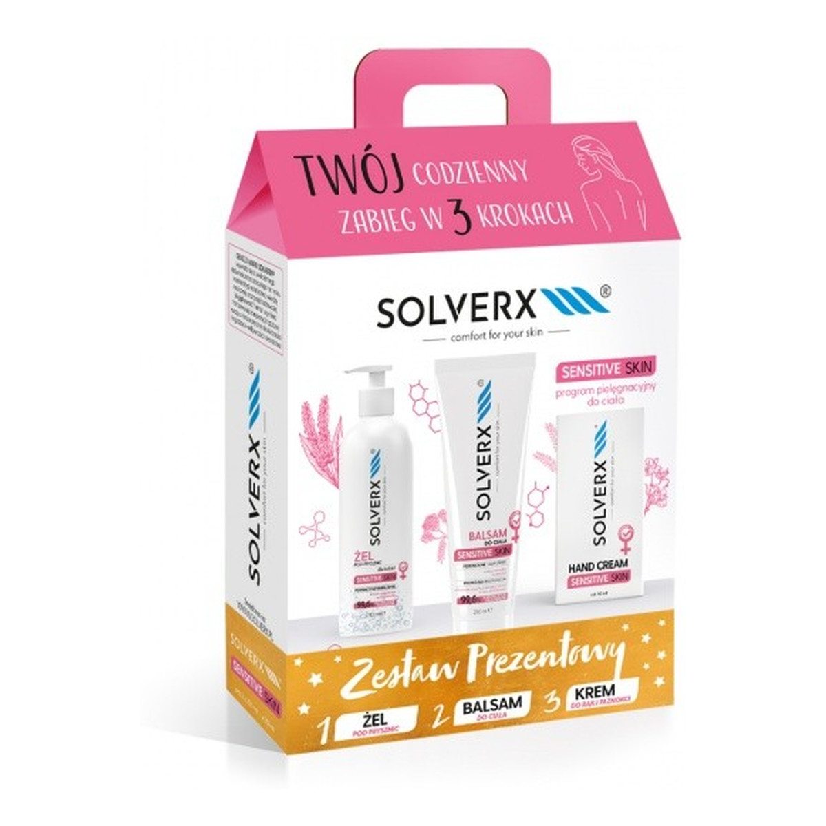 Solverx Sensitive Skin Zestaw prezentowy (balsam do ciała +krem do rąk +żel do mycia ciała ) 250ml