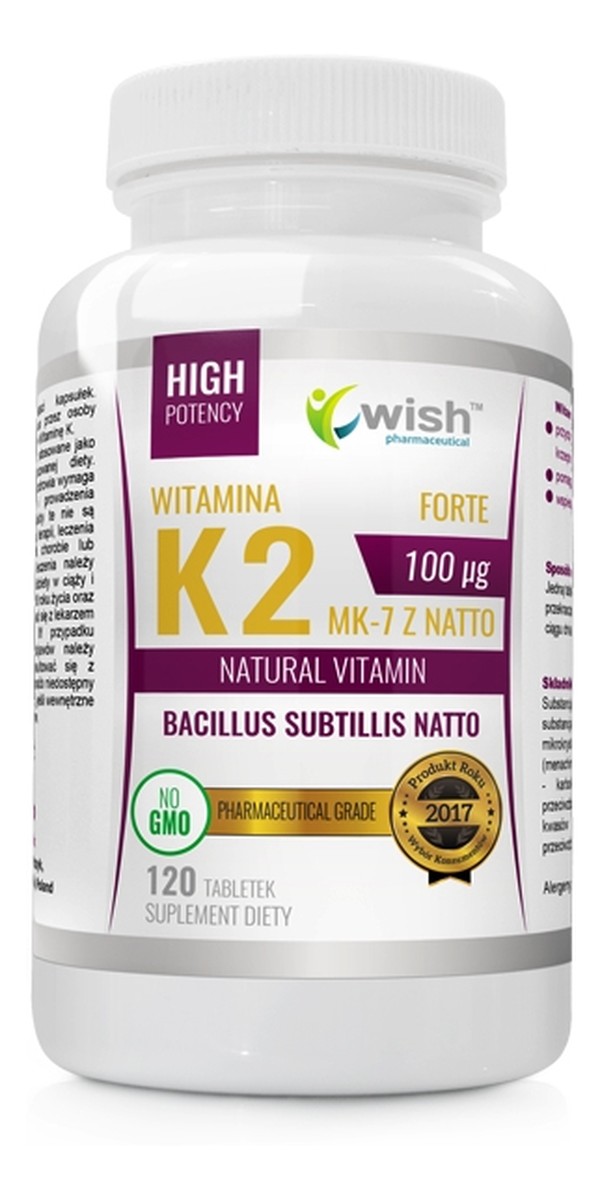 Witamina k2 100µg mk-7 z natto natural vitamin suplement diety 120 tabletek