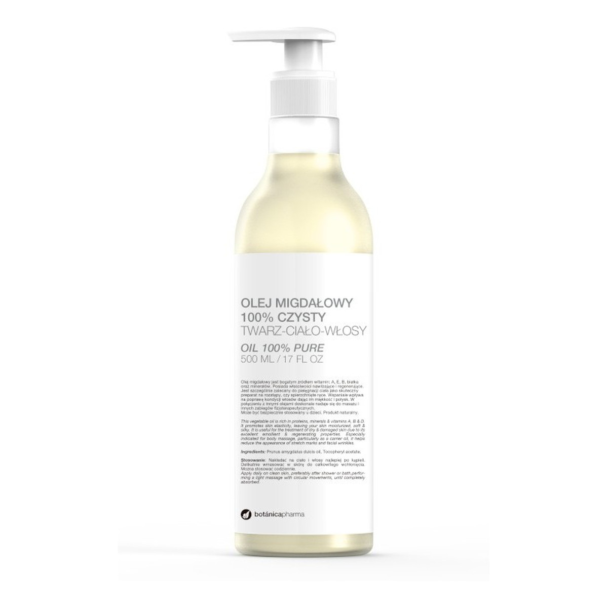 Botanicapharma 100% czysty do twarzy ciała i włosów z olejem migdałowym pompka 500ml
