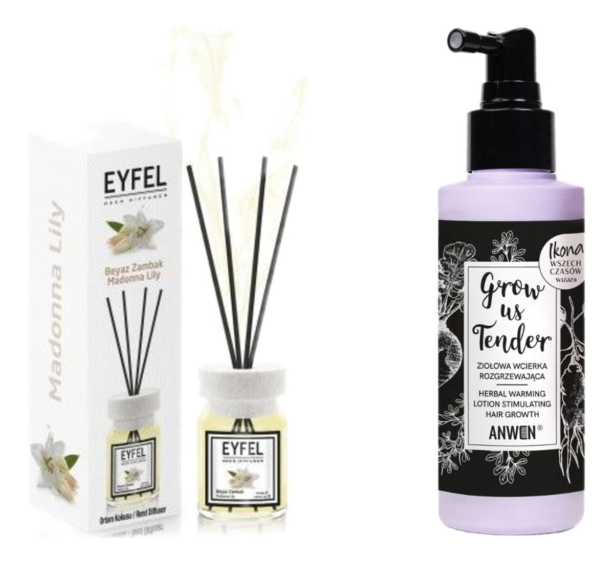 Grow me tender ziołowa wcierka na porost i wypadanie włosów 150ml + Eyfel Dyfuzor Biała Lilia 120ml