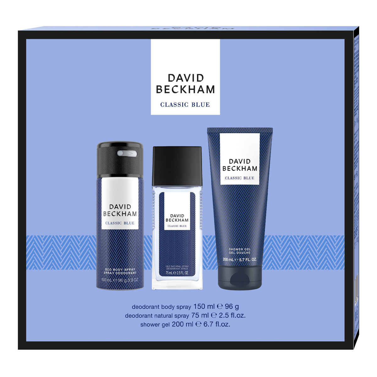 David Beckham Classic Blue Zestaw prezentowy (dezodorant naturalny spray 75ml+żel pod prysznic 200ml+dezodorant body spray 150ml)