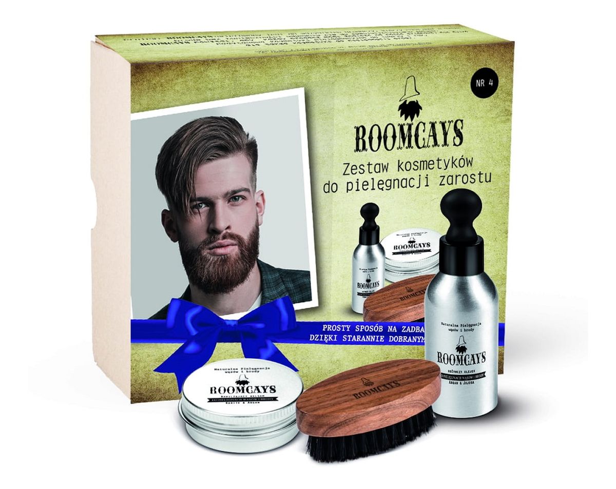 Zestaw #4 kosmetyków dla mężczyzn olejek do brody 50ml + balsam do zarostu 30ml + szczotka do brody