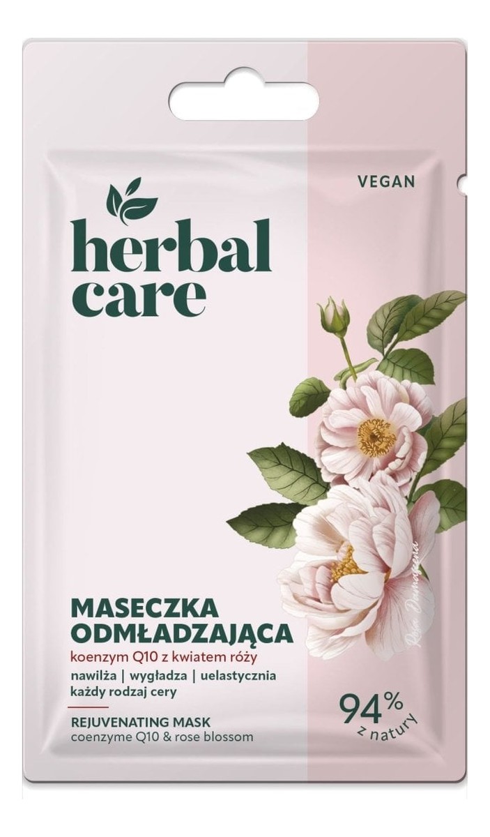 Vegan Odmładzająca maseczka na twarz koenzym Q10 z kwiatem róży