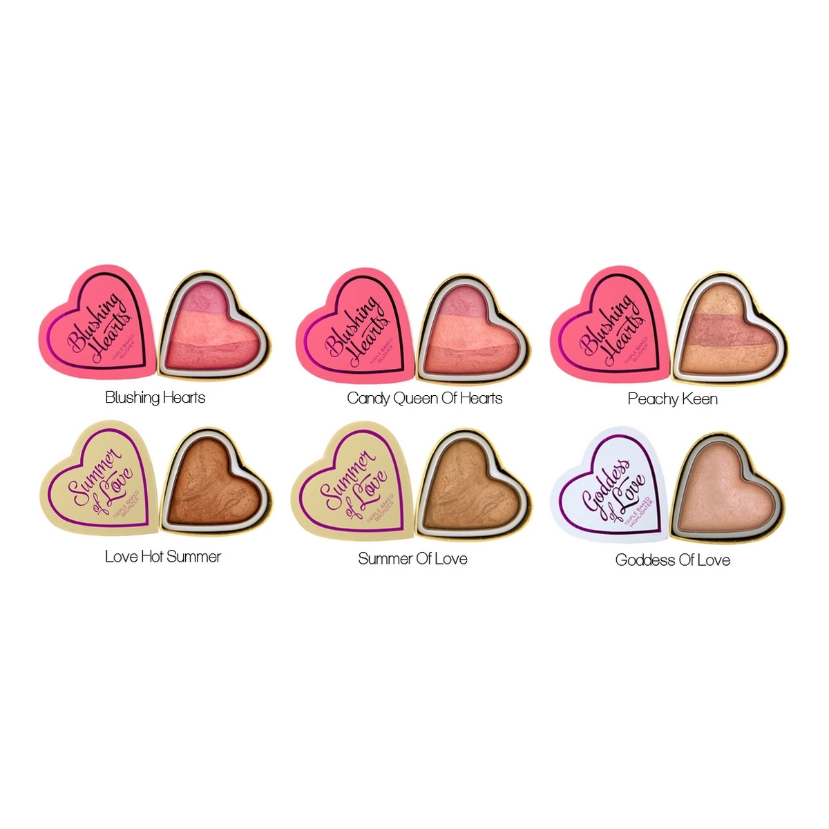 Makeup Revolution I Love Make Up Blushing Hearts Potrójnie Wypiekany Róż Bronzer Do Twarzy 10g