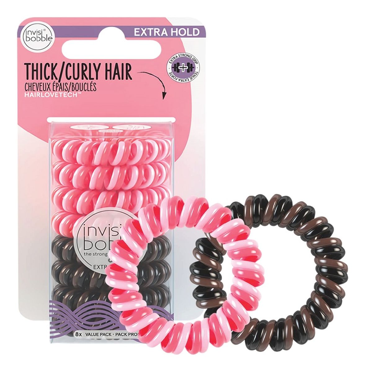 Extra hold gumki do włosów pink/brown 8szt.