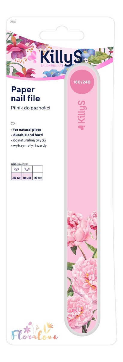 Pilnik do paznokci różowy prosty 180/240