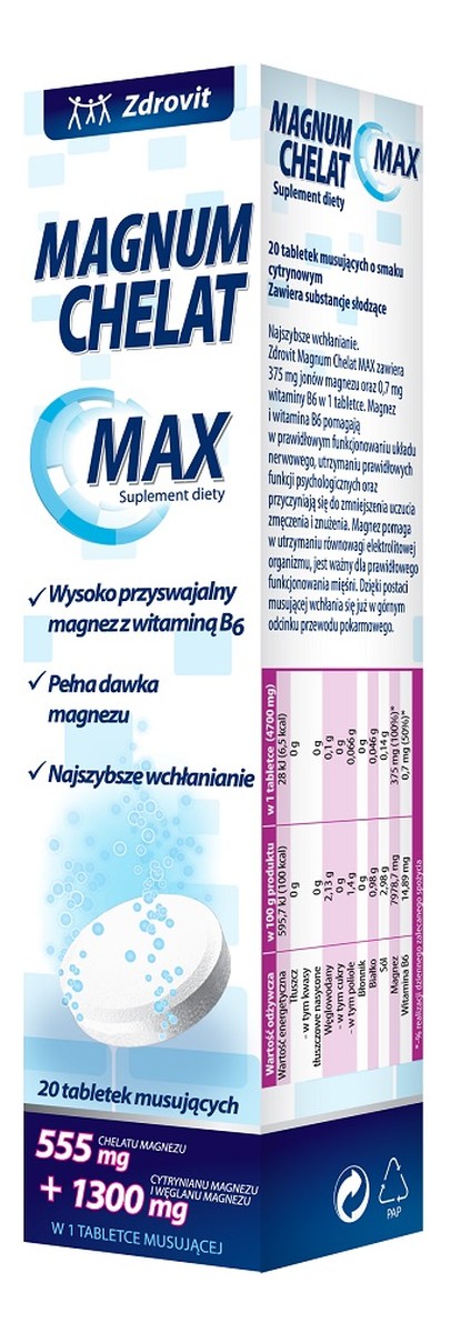 Magnum Chelat Max suplement diety 20 Tabletek Musujących