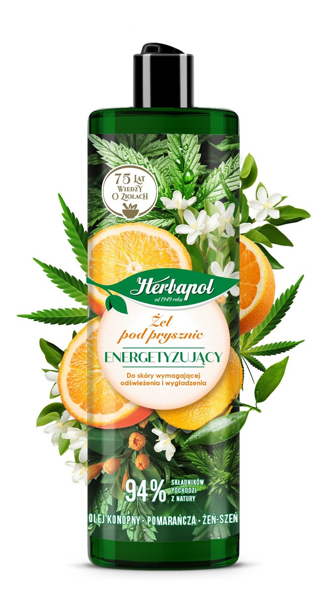 Żel pod prysznic energetyzujący olej konopny, pomarańcza, żeń-szeń