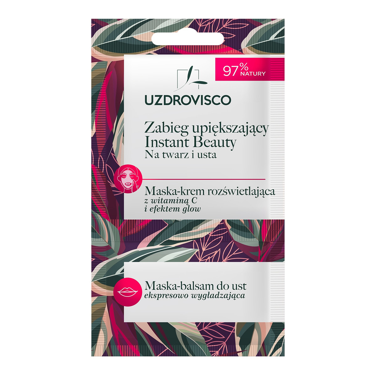 Uzdrovisco Instant beauty zabieg upiększający na twarz i usta maska-krem rozświetlająca z wit. c + maska-balsam do ust