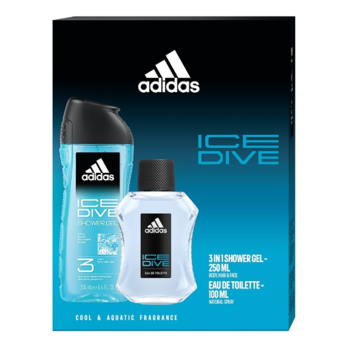 Adidas Ice Dive Zestaw woda toaletowa spray 100ml + żel pod prysznic 250ml