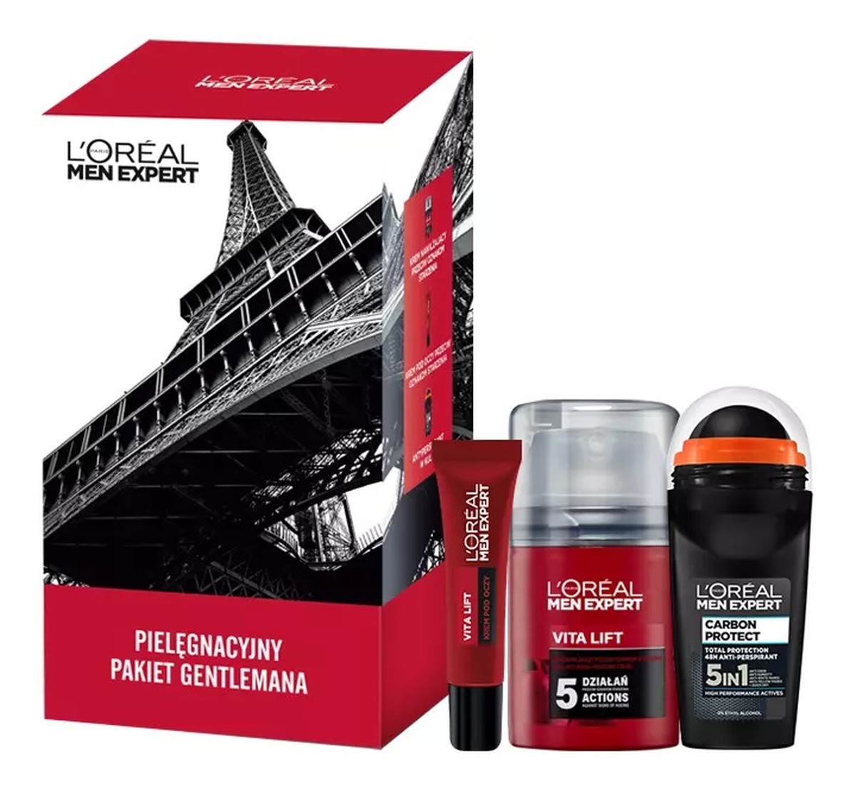 Zestaw krem nawilżający przeciw oznakom starzenia 50ml + krem pod oczy przeciw oznakom starzenia 15ml + carbon protect antyperspirant w kulce 50ml