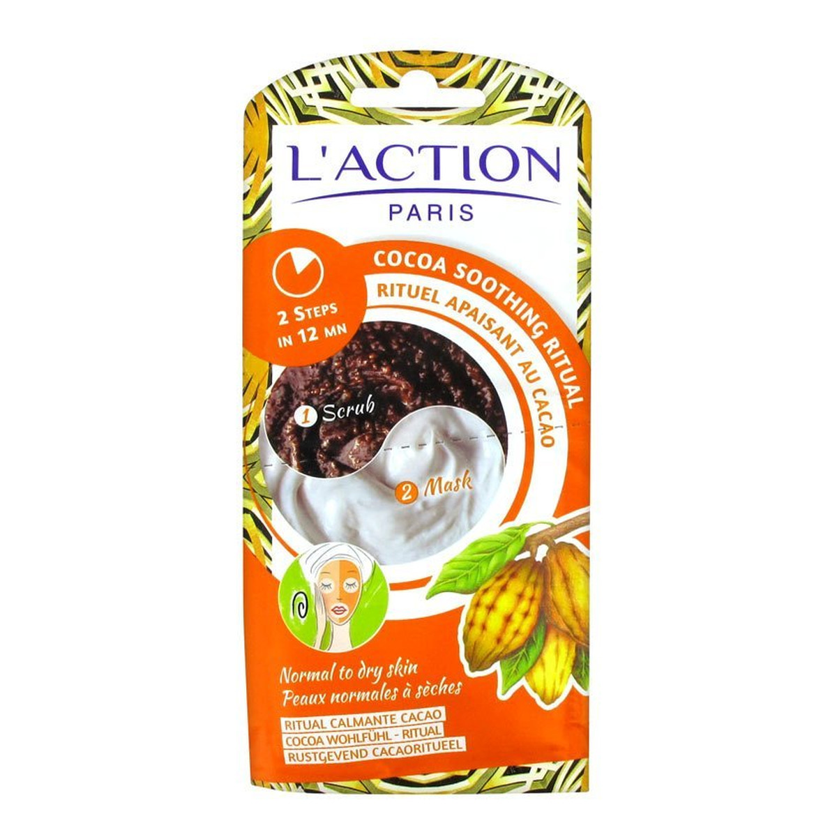 L'action Cocoa Soothing Ritual kojąca przeciwstarzeniowa maseczka 7g + kojący peeling 8g