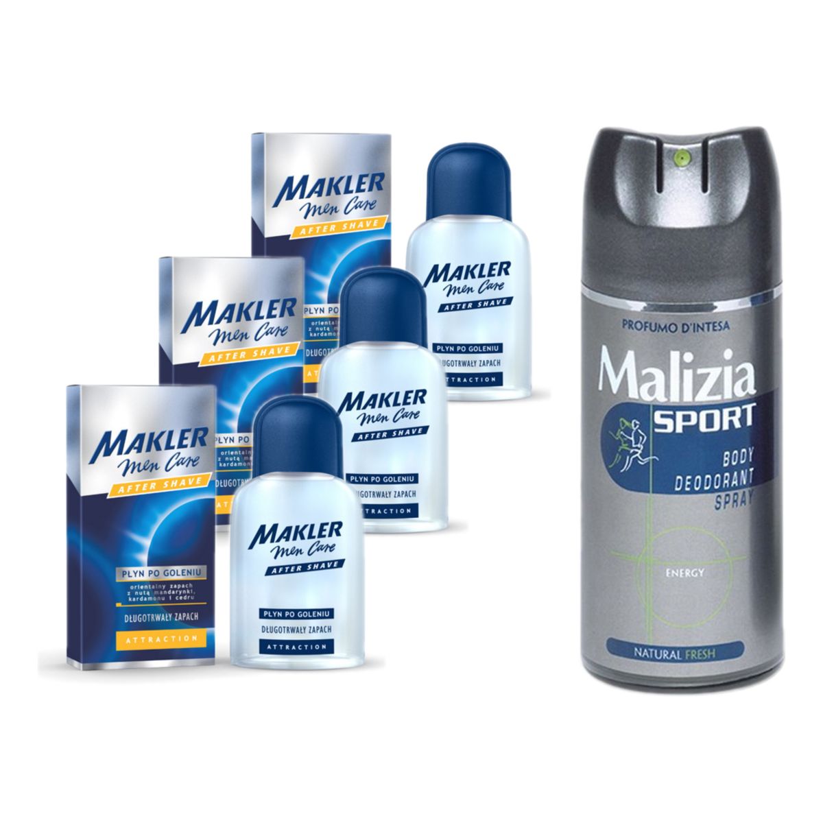 Bi-es Makler Attraction Woda po goleniu 3szt. + Malizia Sport Dezodorant Spray