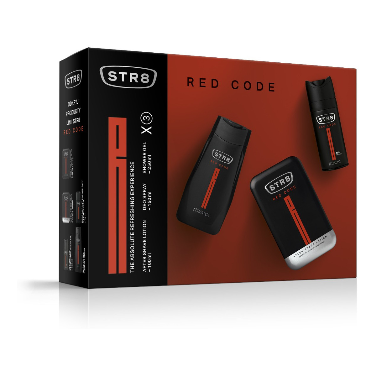 STR8 Red Code Zestaw prezentowy (dezodorant spray 150ml+żel pod prysznic 250ml+płyn po goleniu100ml) 500ml