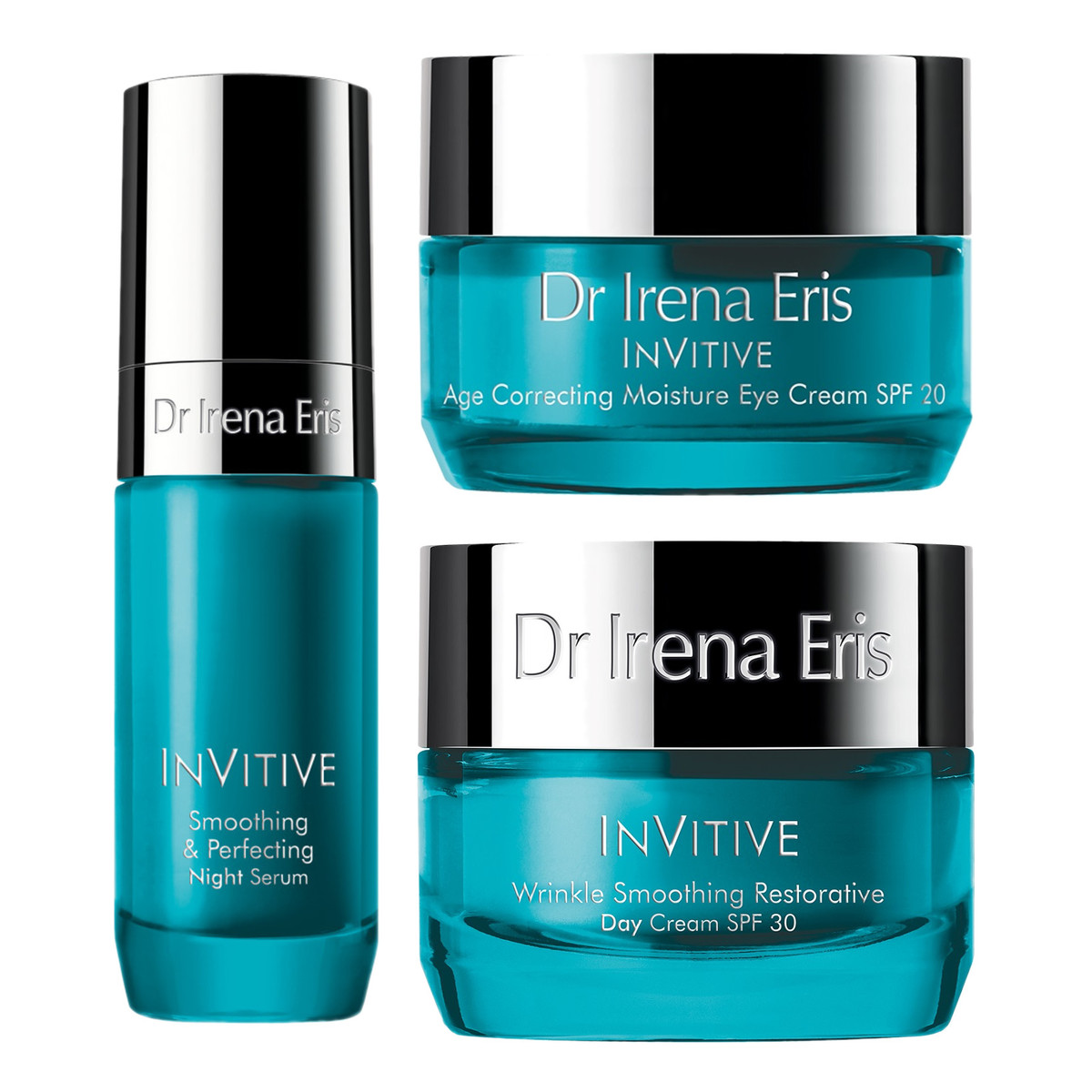 Dr Irena Eris Invitive Wrinkle Smoothing Restorative wygładzający krem naprawczy na dzień SPF30 50ml + Serum na noc 30ml + Krem pod oczy 15ml