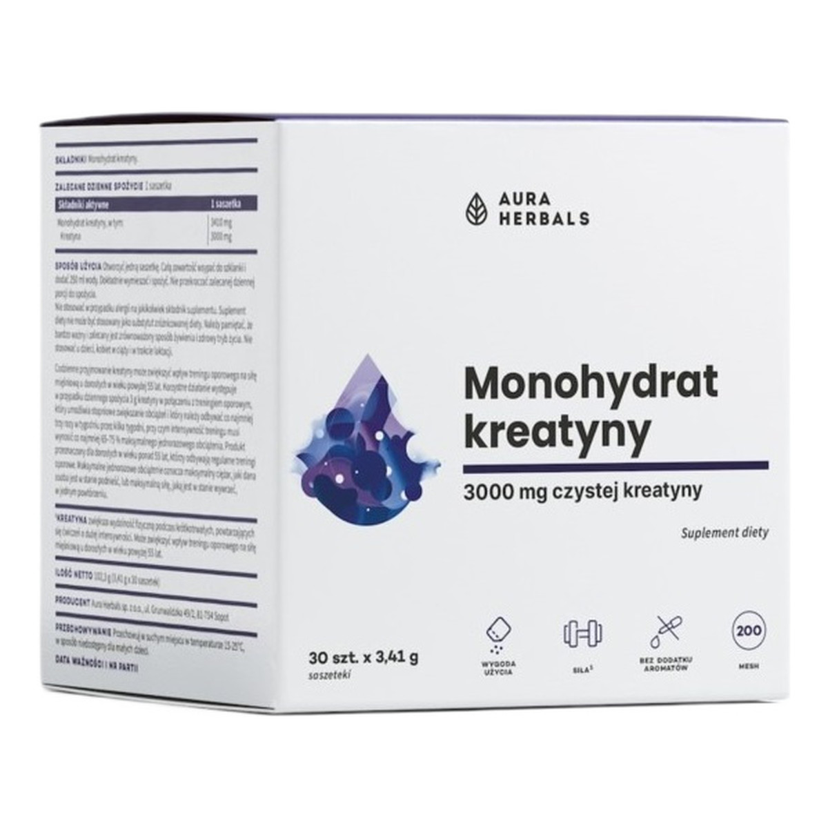 Aura Herbals Kreatyna monohydrat suplement diety w saszetkach 30x3.41g