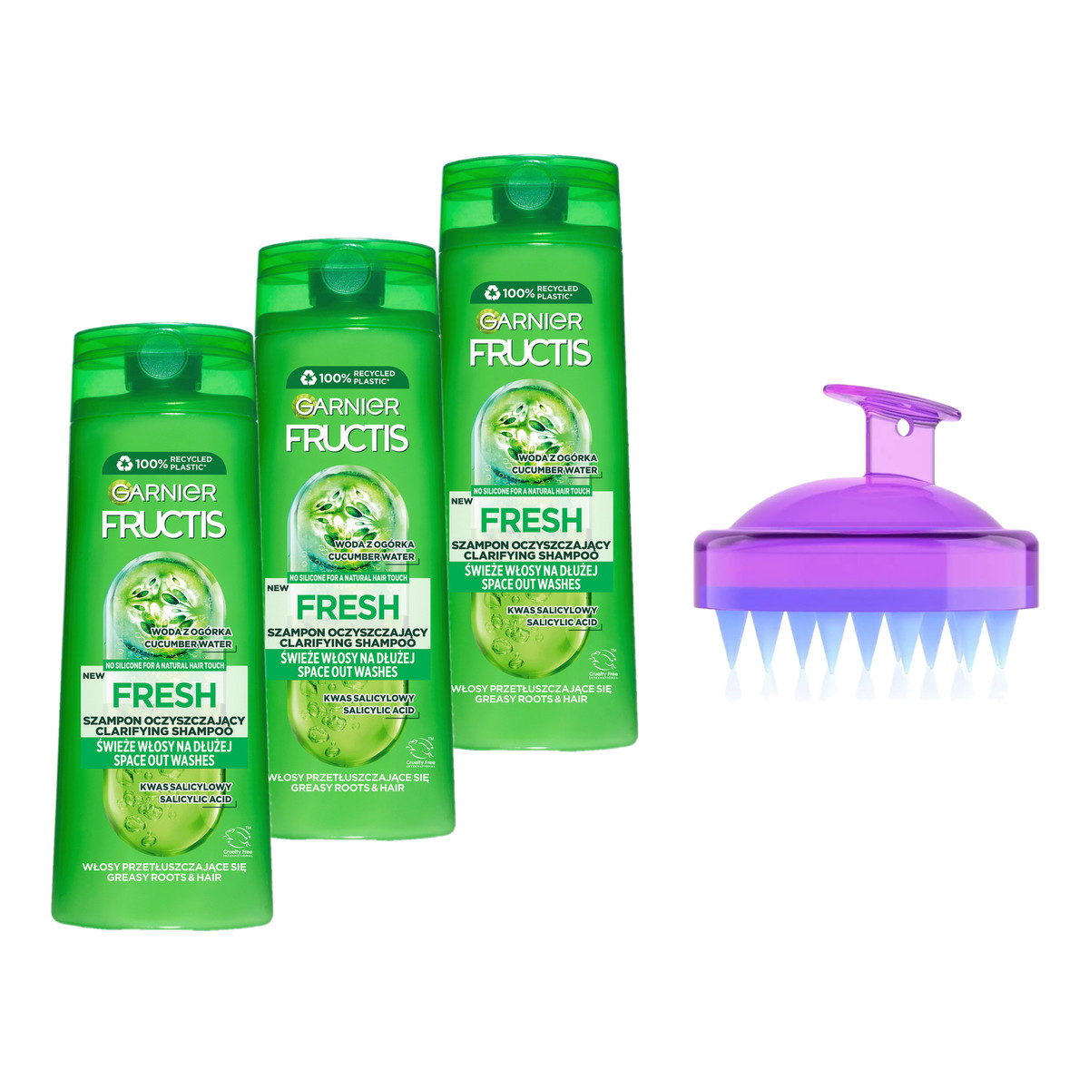 Garnier Fructis Fresh Szampon oczyszczający 3x400 + Masażer