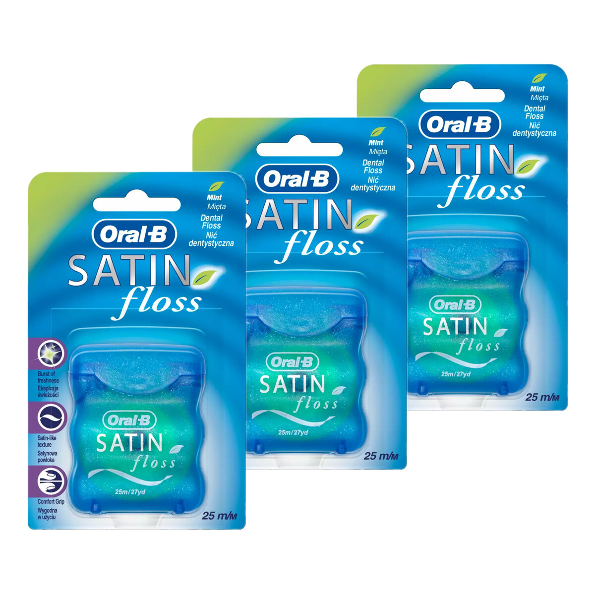 Oral-B Satin Floss Nić dentystyczna miętowa 25m x3szt.
