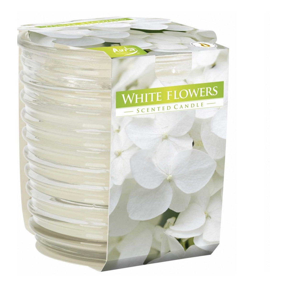 Bispol Świeca zapachowa w karbowanym szkle białe kwiaty