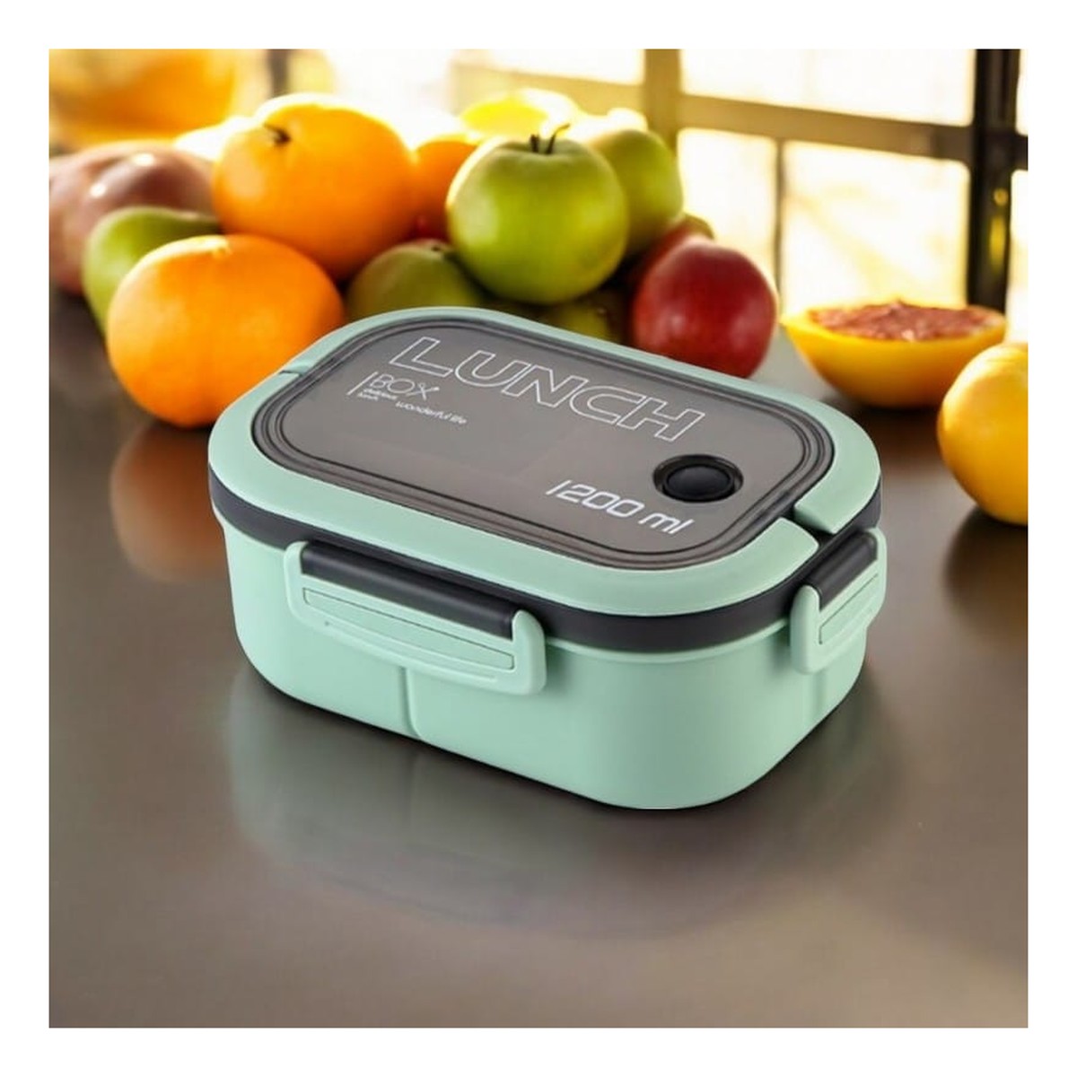 Ecarla Śniadaniówka LUNCH BOX ze sztućcami 21 x 14,5 x 8cm mięta PJM44M 1200ml