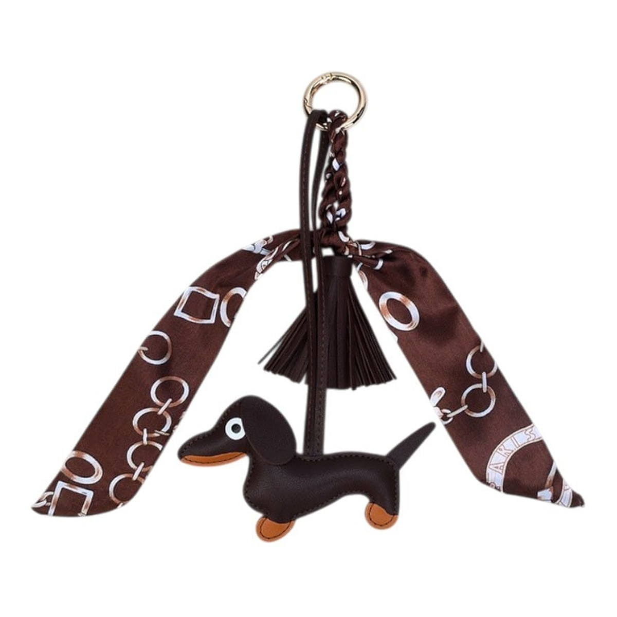 Ecarla Brelok do kluczy skórzany JAMNIK czarny z frędzlami BRL374BR