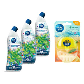 Żel do WC Mięta & jaśmin 3x750ml + Zawieszka do WC Lemon Mandarine