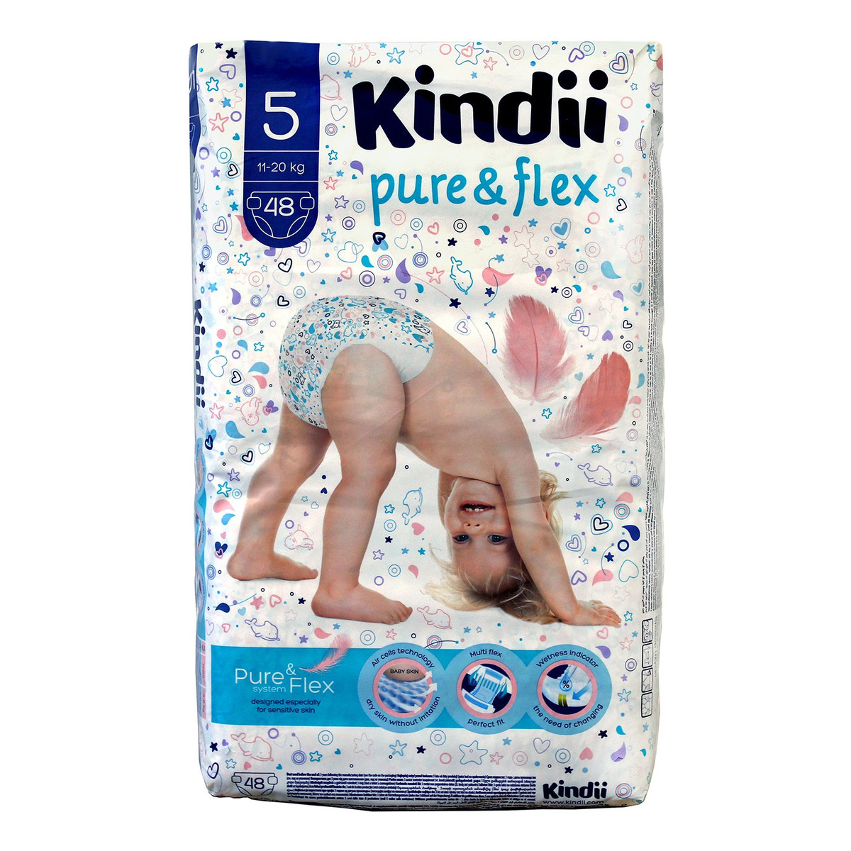 Kindii Pure & Flex Pieluchy jednorazowe 5 (11-20kg) 1op.-48szt 20ml