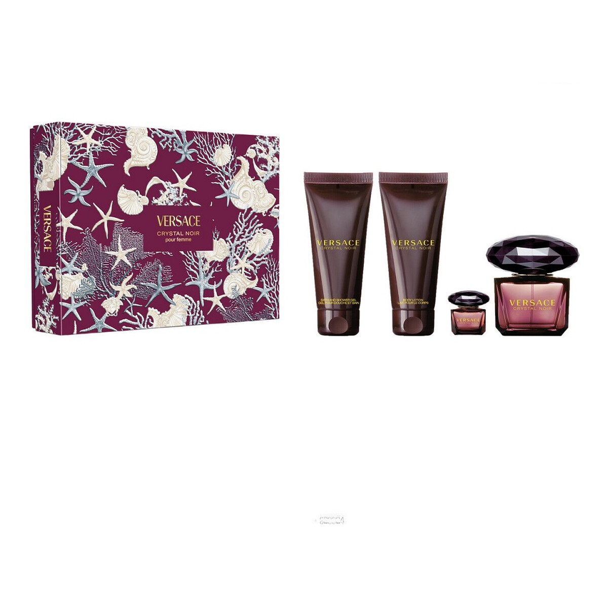 Versace Crystal Noir Zestaw woda perfumowana spray 90ml + woda perfumowana 5ml + balsam do ciała 100ml + żel pod prysznic 100ml