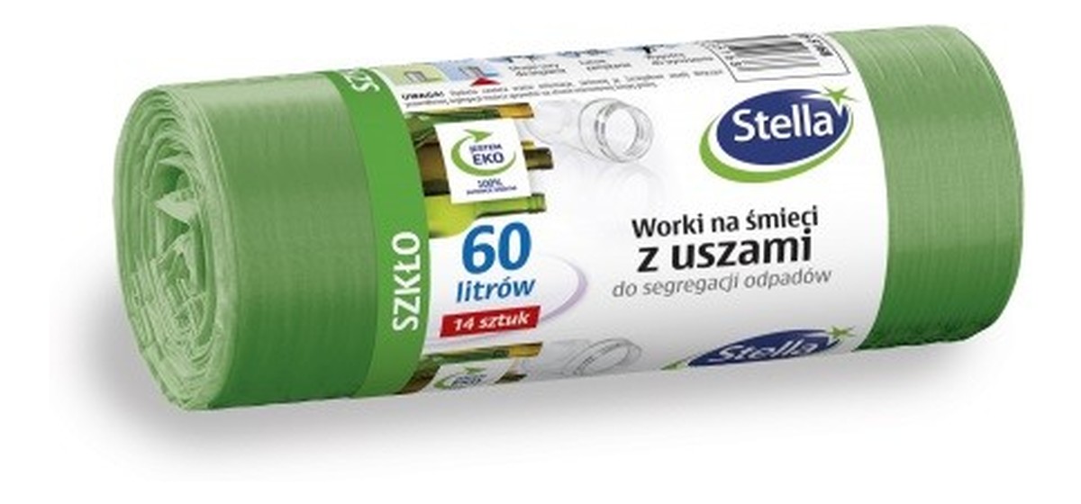 Worki z uszami do segregacji odpadów SZKŁO zielone 60L - 1op.-14szt.