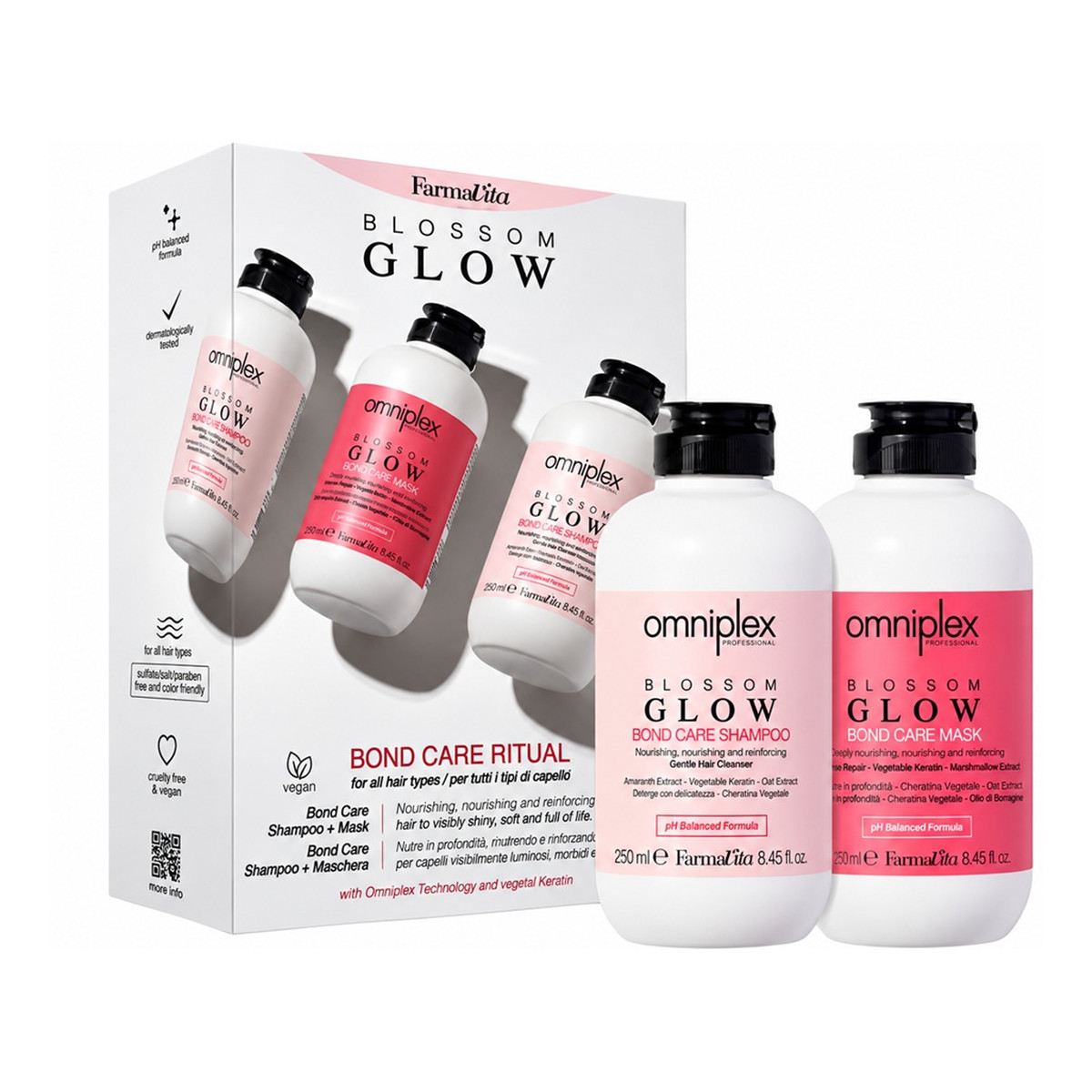 Farmavita Omniplex Blossom Glow Bond Care Ritual szampon do włosów 250ml + maska do włosów 250ml