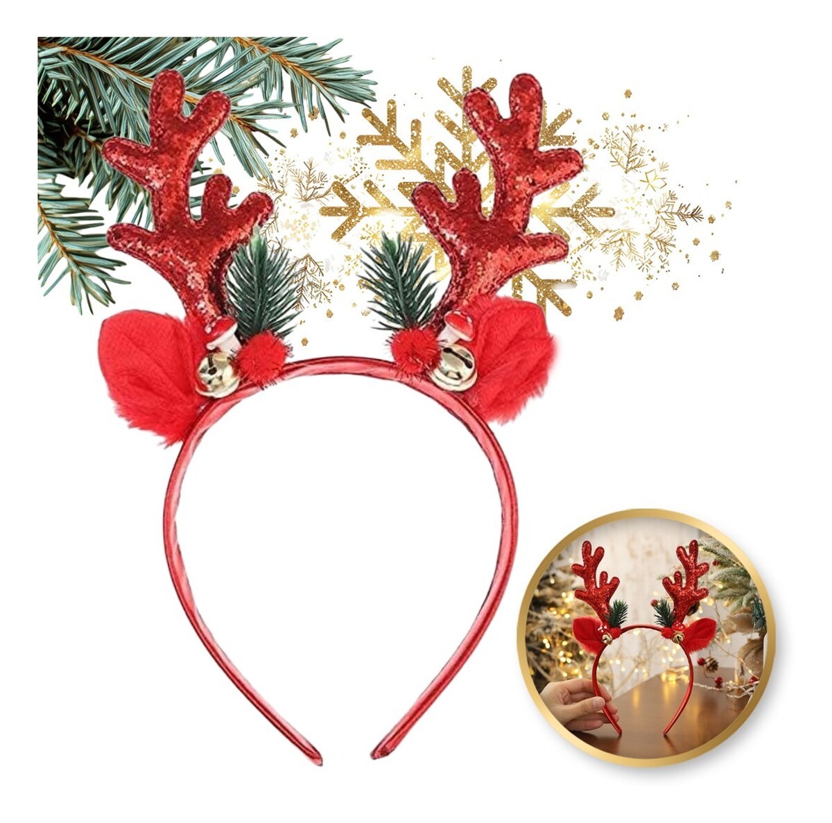 Opaska do włosów Świąteczna z uszkami i rogami Renifer