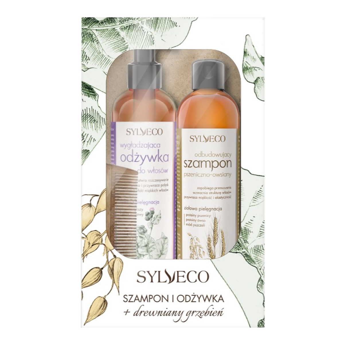 Sylveco Wzmacniający zestaw do włosów - szampon i odżywka + drewniany grzebień