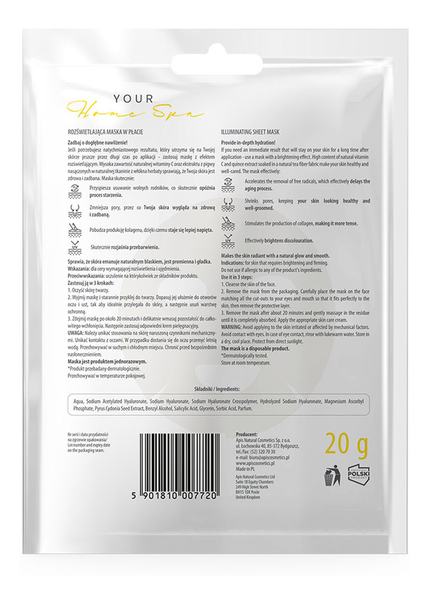 Rozświetlajaca maska w płacie